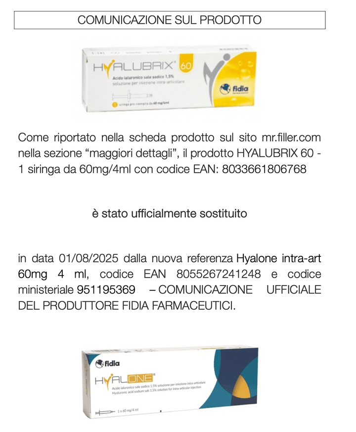 HYALONE (prima HYALUBRIX 60) - 1 siringa da 60mg/4ml